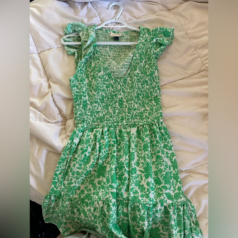 Green Floral Dress with Ruffled Sleeves